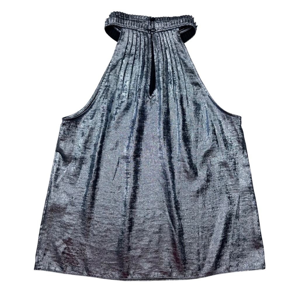 White House Black Market Halter Top Women 10 Silver‎ Excellent Metallic Pleated - Picture 4 of 10